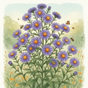 Blaue Herbst-Aster (Symphyotrichum novae-angliae) in voller Blüte, eine pflegeleichte Gartenpflanze die im Herbst blüht.