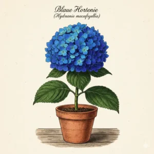 Nahaufnahme einer leuchtend blauen Hortensie, eine Gartenpflanze mit blauen Blüten online erhältlich.
