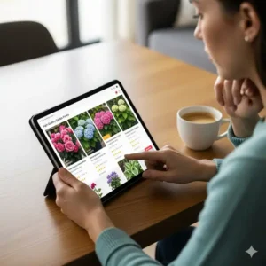 Ein Kunde, der unseren Onlineshop durchsucht, um hochwertige gartenpflanzen kaufen.