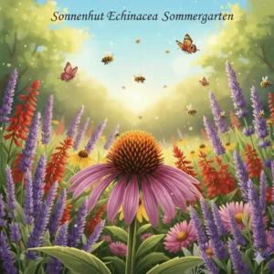 Ein prächtiger Sonnenhut (Echinacea) im Beet, eine der beliebtesten lang blühende gartenpflanzen für den sommer.