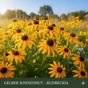 Leuchtend gelber Sonnenhut, der Bienen anlockt und zu den beliebten winterharte blühende gartenpflanzen gehört.