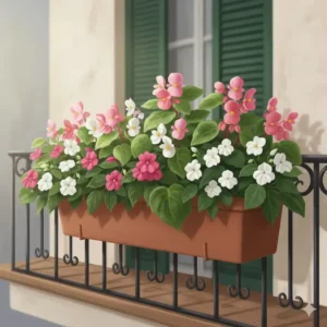 Begonien-Mischung, pflegeleichte blühende Gartenpflanzen für Balkonkästen.