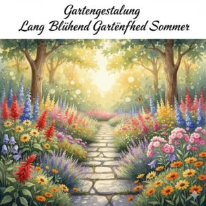 Ein Weg, der von verschiedenen lang blühende gartenpflanzen für den sommer gesäumt ist, was eine herrliche Kulisse schafft.