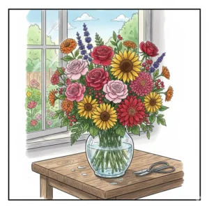 Ein Strauß aus Schnittstauden, der die Frage beantwortet, welche gartenpflanzen blühen das ganze jahr und sich ideal als Schnittblumen eignen.