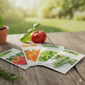 Verschiedene Samentütchen im gemüsepflanzen starter set amazon für Tomaten, Kräuter und Gemüse.