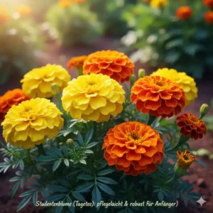 Studentenblume (Tagetes), eine der schnell blühende gartenpflanzen für anfänger, die robust und extrem pflegeleicht ist.