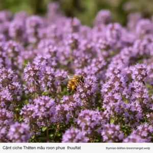 Nahaufnahme einer Biene auf lila blühendem Thymian, den besten kräuter für bienenfreundlichen garten.