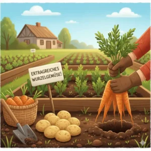 Kartoffeln und Karotten sind die beste gartenpflanzen für selbstversorgung mit hohem Ertrag.
