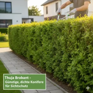 günstige heckenpflanzen für sichtschutz: Schnellwachsende Thuja 'Brabant' Hecke