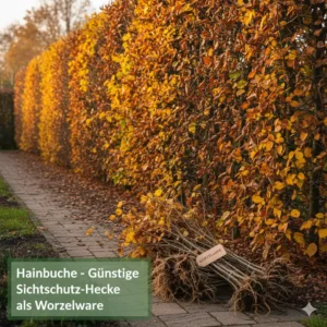 günstige heckenpflanzen für sichtschutz als Wurzelware: Blickdichte Hainbuchenhecke im Herbst
