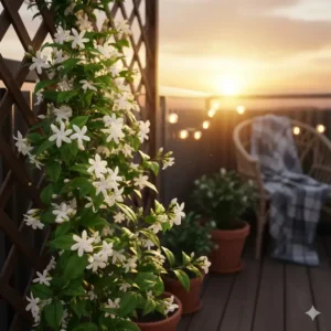 Kletternder Echter Jasmin (Jasminum officinale), eine klassische duftende balkonpflanze für die abendstunden.