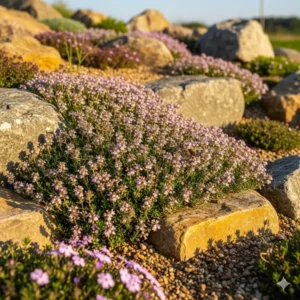 Thymian im Steingarten: Ein idealer Ort, um mediterrane kräuter im garten anlegen.