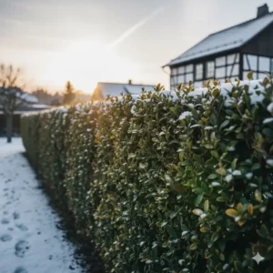 Eine wintergrüne Ligusterhecke, eine anspruchslose winterharte heckenpflanzen für deutschland.