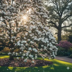 Die Magnolie überrascht im Frühling als sträucher mit schönen blüten für garten.