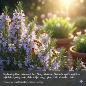 Früh blühender Rosmarin mit blauen Blüten, essenzielle kräuter für bienenfreundlichen garten.