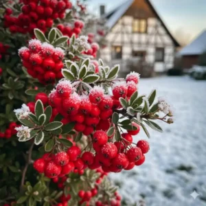 Blühender Feuerdorn mit leuchtenden Beeren, eine dekorative winterharte heckenpflanzen für deutschland.