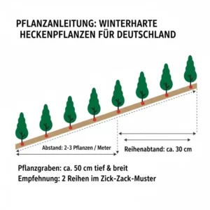 Schema zur optimalen Pflanzung von winterharte heckenpflanzen für deutschland für eine hohe Dichte.