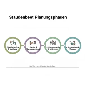 Schematischer Plan, wie man staudenbeete anlegen ideen und pflanzen strukturiert umsetzt.