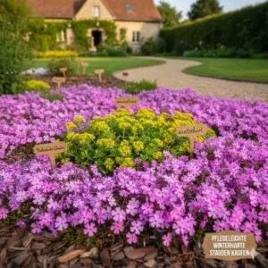 Nahaufnahme von blühenden Bodendecker-Stauden, ideal als pflegeleichte winterharte stauden für garten kaufen