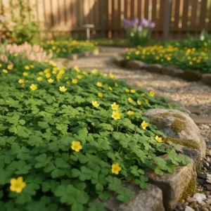 Carpet of Golderdbeere ground cover, a specific selection of winterharte stauden für kleinen garten to suppress weeds.