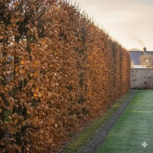 Hainbuche-Hecke (Carpinus betulus) mit dichtem Wuchs, eine robuste winterharte heckenpflanzen schnellwachsend