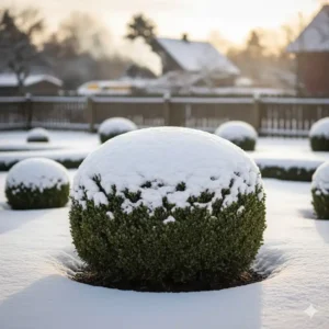 Klassischer Buchsbaum im Formschnitt, eine der besten winterharte immergrüne gartenpflanzen für Beeteinfassungen.