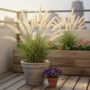 Lampenputzergras (Pennisetum) mit Blütenähren: Beliebte Ziergräser für Balkon und Terrasse.