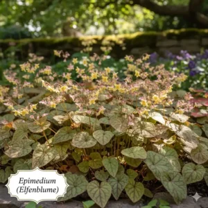 pflegeleichte bodendecker für sonnige lage: Elfenblume (Epimedium), auch für trockenere, sonnige Standorte geeignet.