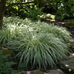 Japan-Segge (Carex morrowii 'Ice Dance') – Wintergrüne, bodendeckende Variante der winterharte Gräser für Gartenanlagen.