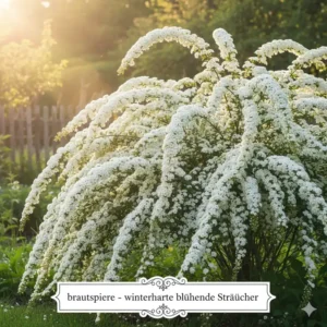 Brautspiere im Frühjahr mit weißen Blütendolden, ein wunderschöner, robuster winterharte blühende Sträucher kaufen