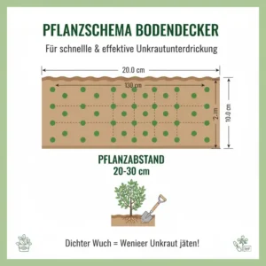 Pflanzschema Gartenpflanzen Bodendecker gegen Unkraut für dichten Wuchs.