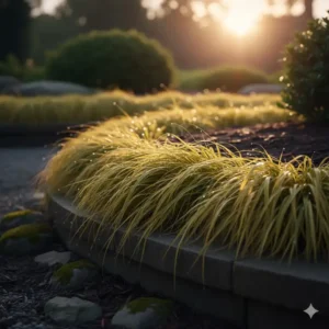 Hakone-Gras (Hakonechloa macra) – Elegantes, kaskadierendes Ziergras, das als winterharte Gräser für Gartenanlagen im Halbschatten wirkt.