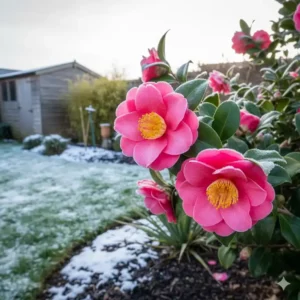 Die Kamelie (Camellia japonica) blüht früh und ist eine wunderschöne exotische winterharte gartenpflanzen.