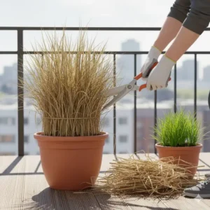 Richtiges Schneiden der Ziergräser für Balkon und Terrasse im Frühjahr.