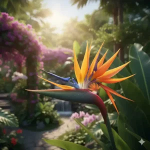 Die markante orange-blaue Blüte der Strelitzie (Paradiesvogelblume), eine exotische und auffällige tropische blühende gartenpflanzen.