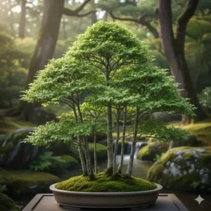 Japanische Gartenpflanzen für Bonsai: Mehrere Japanische Buchen im Wald-Stil (Yose-Ue), bekannt für ihre Rinde.