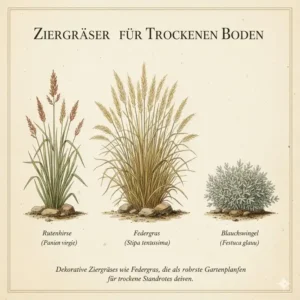 Dekorative Ziergräser, die als robuste Gartenpflanzen für trockene Standorte im Garten dienen.