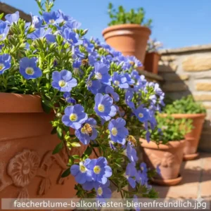 Die blaue Fächerblume im Kübel ist eine pflegeleichte Option für bienenfreundliche kübelpflanzen für terrasse.