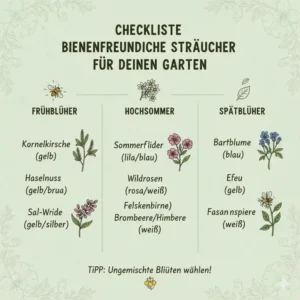 Eine praktische Liste und Übersicht über bienenfreundliche sträucher für garten nach Jahreszeiten.