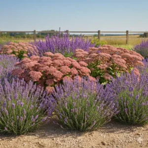 Lavendel und Fetthenne sind ideale mehrjährige gartenpflanzen pflegeleicht für sonnige Standorte.