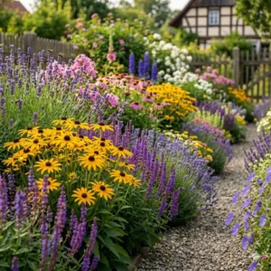 Farbenfrohe winterharte Stauden als blühende gartenpflanzen mit langer blütezeit für das Beet.
