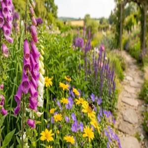 Bienen besuchen farbenfrohe Wildblumen und gartenpflanzen für natürliche gärten im Sommer.