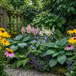 Blühende gartenpflanzen mit langer blütezeit, die im Halbschatten und Schatten kräftig gedeihen.