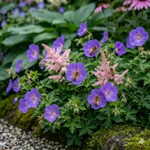 Bienen auf blühende gartenpflanzen mit langer blütezeit zur Förderung der Biodiversität.