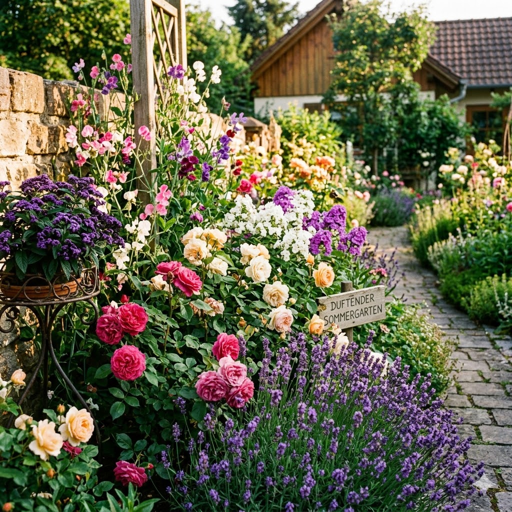 Ein sonniger Garten mit der besten Auswahl für duftende sommerblumen für garten.