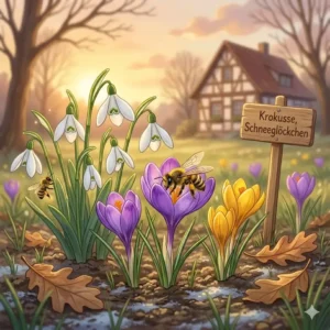 Lila Krokusse und Schneeglöckchen sind wichtige früh blühende pflanzen für bienen und insekten.