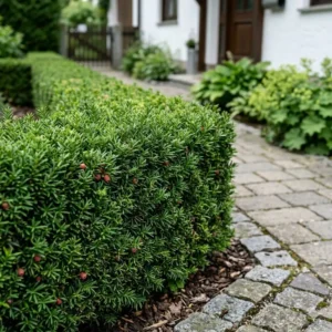 Immergrüne hecken für vorgarten im modernen deutschen Stil.