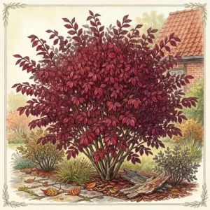 Dunkelrotes Sommerlaub sorgt für Kontraste, da laubabwerfende sträucher mit farbe das ganze Jahr dekorativ sind.
