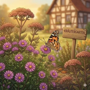 Schmetterling auf herbstlichen Astern, die ideale blühende pflanzen für bienen und insekten sind.