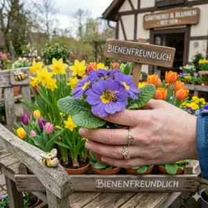 Eine Biene auf einer Blüte zeigt den Nutzen, wenn Sie bienenfreundliche frühblühende Gartenpflanzen kaufen.